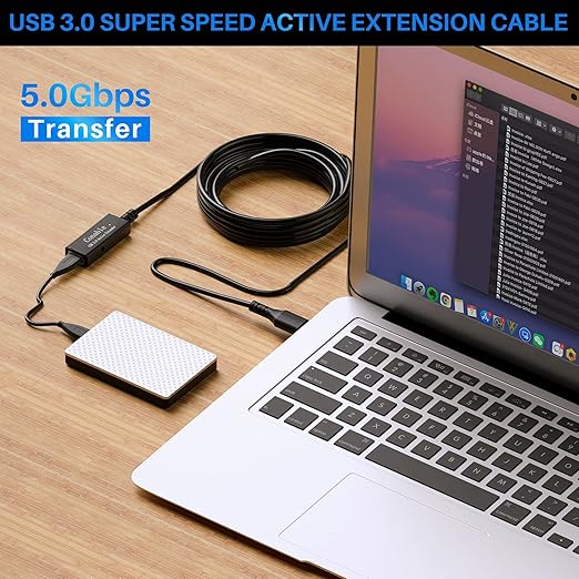 USB 3.0 Active Extension Cable 25 Feet, Long USB Type-A Male to Female Extender Cord, Built-in A Signal Booster Smart Chip, 5Gbps Transfer, for Printer, Xbox, Webcam, VR, Hard Drive, USB Hub and More
