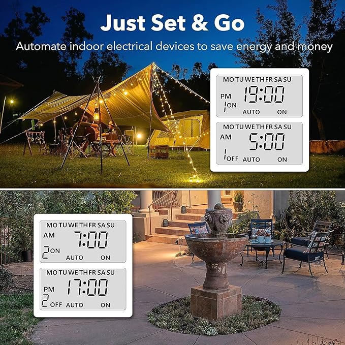 BN-LINK 7 Day Outdoor Heavy Duty Digital Programmable Timer, 125VAC, 60Hz, Dual Outlet, Weatherproof, Heavy Duty, Accurate for Lamps Ponds Christmas Lights 1875W 1/2HP ETL Listed