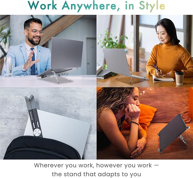 BELLEMOND | X-Shape Laptop Stand – Adjustable Aluminum Riser, 5 Height Levels, Lightweight & Foldable, Ventilated, for Laptops and Tablets up to 17.3" | Space Silver