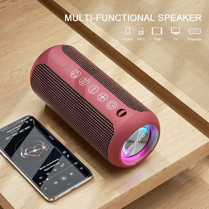 Ortizan X10 Portable Bluetooth Speaker, 24W Stereo Sound, IPX7 Waterproof, 30H Playtime, 66ft Bluetooth Range, TWS Pairing, Red