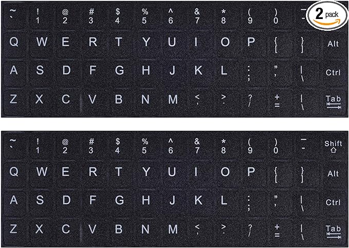 English Keyboard Stickers, 2 Pack Replacement Keyboard Letters Sticker with White Font on Black Background Universal for Computer Laptop Desktop, Matte Alphabet Stickers
