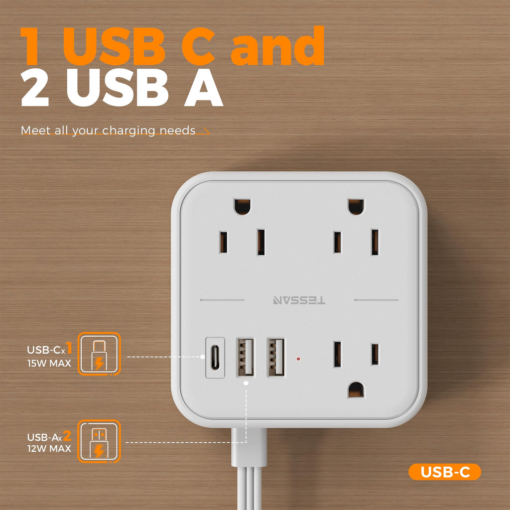 TESSAN Ultra Thin Flat Extension Cord 5 FT, White