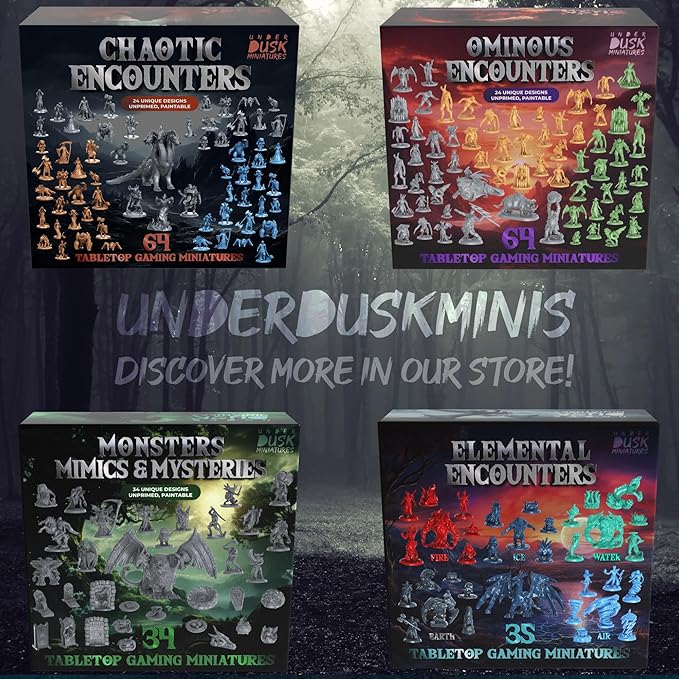Underdusk: Monsters, Mimics, & Mysteries - 34 Unpainted Miniatures for D&D & Tabletop Gaming | Frightful Creatures and Disguised & Monstrous Mimics with Stat Blocks