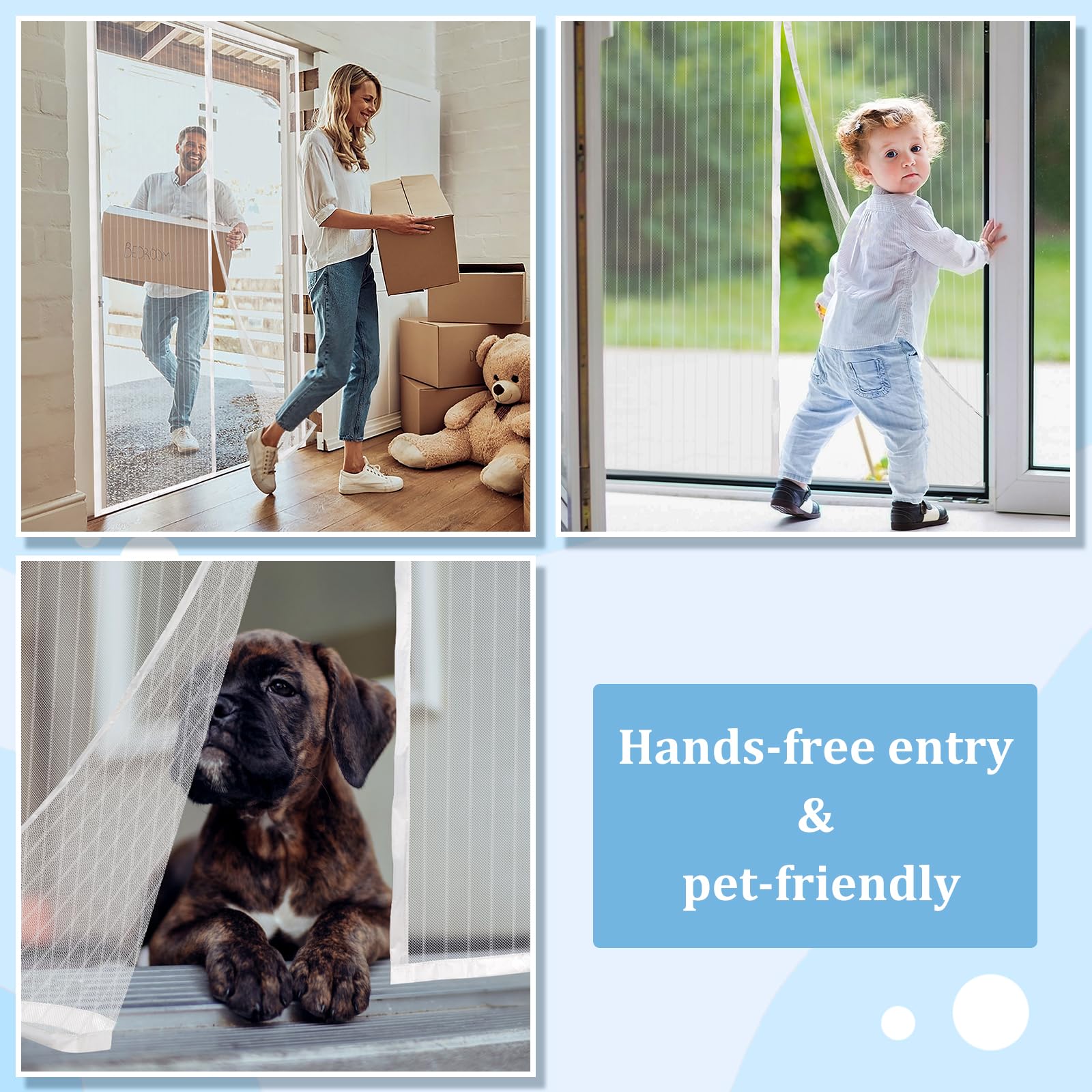 Amzjjle Magnetic Screen Door - Self Sealing, Heavy Duty, Hands Free Mesh Partition Keeps Bugs Out Let Breeze in- Pet and Kid Friendly - Keep Open Feature (White, Fit Door Size 34 x 78 Inch)