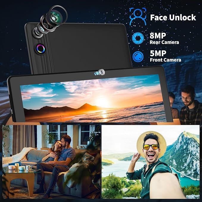 Latest 2025 Upgraded Android Tablet 10.1 Inch with IPS HD Touch Screen, Dual Camera, 64GB Storage 1TB Expansion, 8 in 1 Tablets Kit with Keyboard, Protective Case, Mouse, Stylus, BT 5.4, WiFi 6