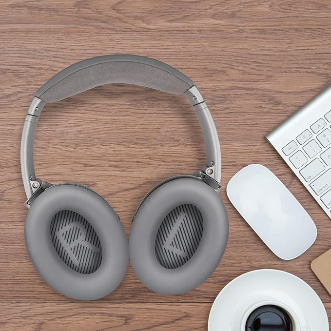 Replacement Earpads Cushions for Bose QuietComfort35&35ii(QC35 II & QC35) Silver Headphones - Professional Positioning Tools Included, Noise-Isolating Memory Foam & Breathable Leather (Grey)