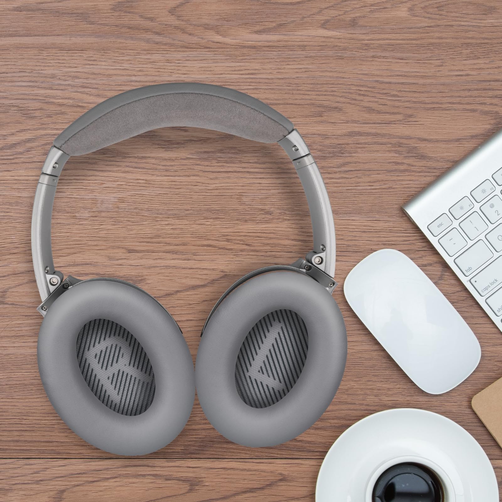 MDOWOK Replacement Earpads Cushions for Bose QuietComfort35&35ii(QC35 II & QC35) Silver Headphones - Professional Positioning Tools Included, Noise-Isolating Memory Foam & Breathable Leather (Grey)