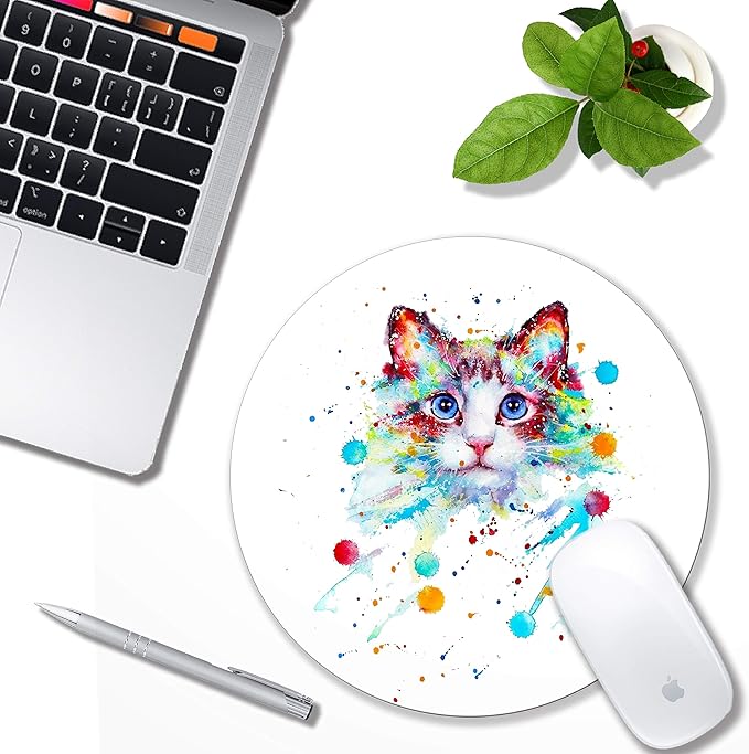 Watercolor Cat Mouse pad Computer Mousepad Personalized Design Mouse Pads for Computers Round Mouse mat