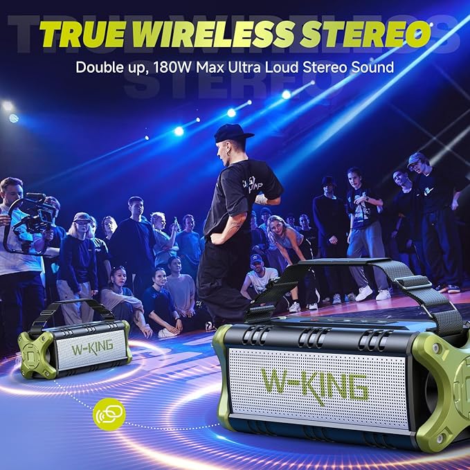 W-KING Bluetooth Speaker, 90W Max Portable Loud Speakers Wireless, IPX6 Waterproof Outdoor Speaker, 50W Deep Bass/2 Powerful Subwoofer/40H/Power Bank/Dual Pairing/EQ/TF/AUX/NFC for Camping,Pool,Party