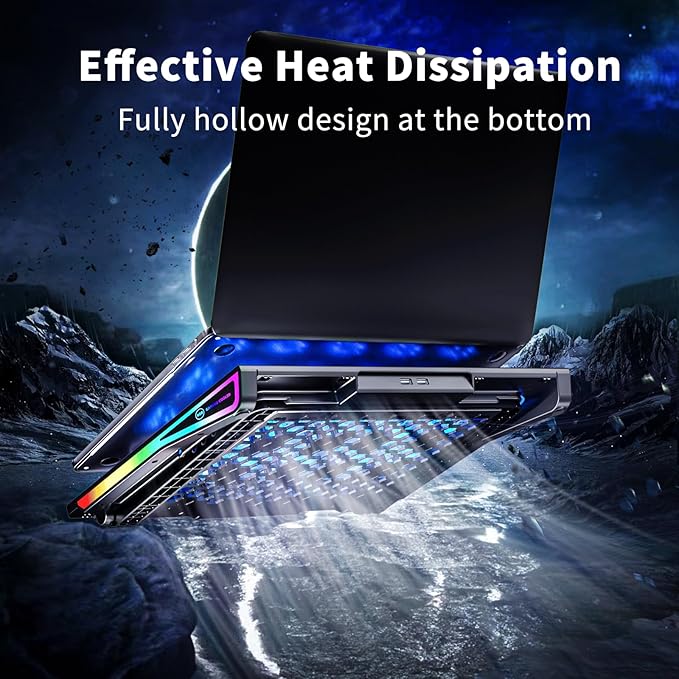 AICHESON Gaming Laptop Cooling Pad with 15 Cooler Fans, RGB Ultimate Computer Stand Base with Silent Fans for 15-18 Inch Laptops, Blue LED Lights