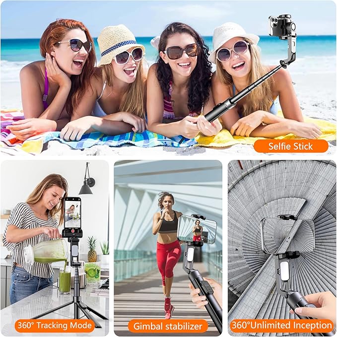 71" Tripod for iPhone with Light, Auto Face Tracking Selfie Stick Tripod, Upgrade Strong Gimbal Stabilizer 360 Rotation with Remote for Content Creator Vlog Live Streaming Video Record Tiktok YouTube