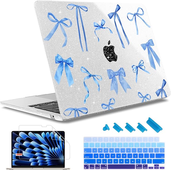 May Chen for MacBook Air 13.6 inch Case A3240 M4 A3113 M3 A2681 M2 with Retina Dispaly, 2025 2024 2023 2022 Release, Plastic Hard Shell Case with Screen Protector & Keyboard Cover, Watercolor Bows