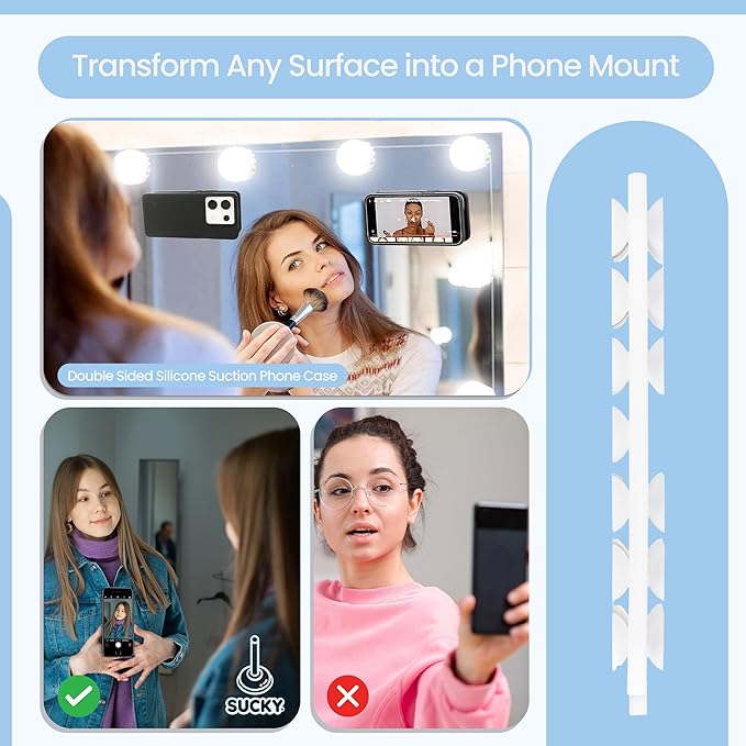 SUCKY Double Sided Suction Phone Octo Cup Buddy Mount - Anti-Slip Holder, Hands-Free Phone Accessory for iPhone and Android - Sticky Grip for Selfies, Videos - Clear