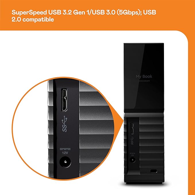 WD 22TB My Book Desktop External Hard Drive, USB 3.0, External HDD with Password Protection and Backup Software - WDBBGB0220HBK-NESN