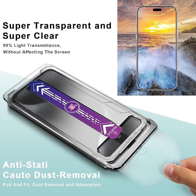 2 Pack Screen Protector Tempered Glass for iPhone 16 Pro 6.3-Inch Auto Dust Removal, No Bubbles, High Definition Clear, Easy Installation