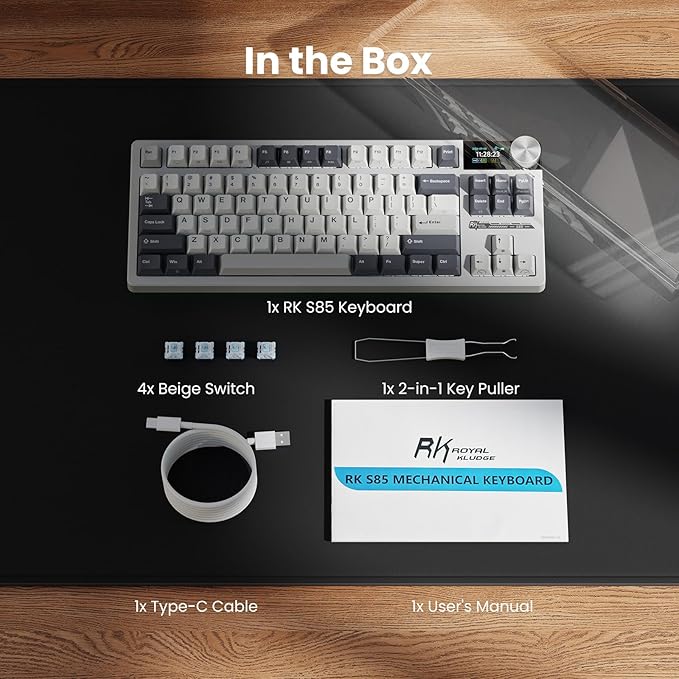 RK ROYAL KLUDGE S85 Wireless Mechanical Keyboard, TKL Keyboard with Display & Ratchet Knob, Triple-Mode Bluetooth/2.4GHz/USB-C, Custom Linear Silent Switches, 7200mAh Battery, Hot Swappable, 85 Keys