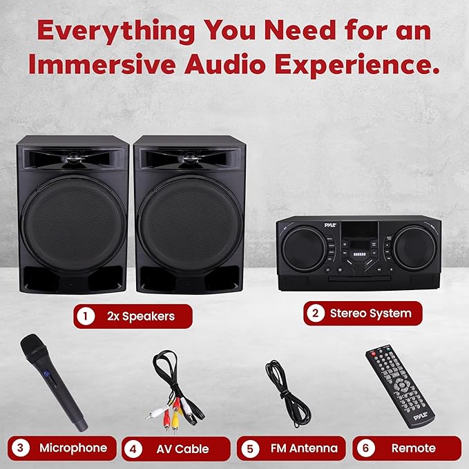 Pyle Mini Hi-Fi Bluetooth Stereo System – 3-Piece CD Player with Speakers, MP3, FM Radio, USB Recording, Subwoofer, DSP-Tech, Equalizer Settings, Compact Home Stereo System with Remote Control (Black)