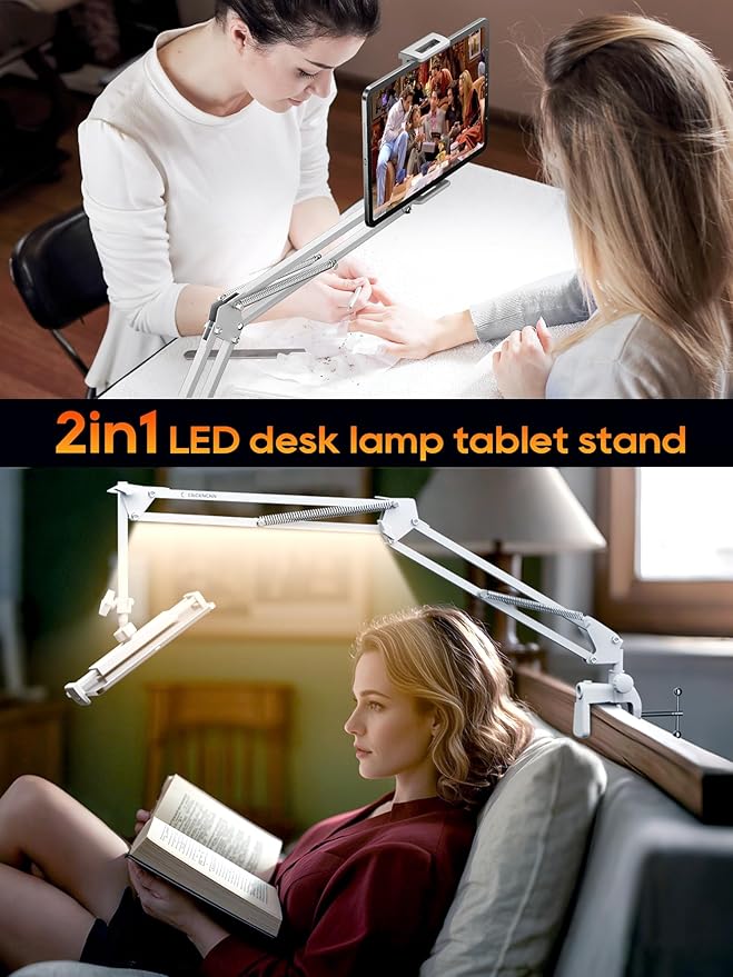 Tablet Stand, Tablet Mount Adjustable with Light, Universal Flexible Tablet Holder with 360 Degree Rotation for iPad/iPhone/iPad Pro/N-Switch,or Other 4.5~13.5 Inches Devices (White)