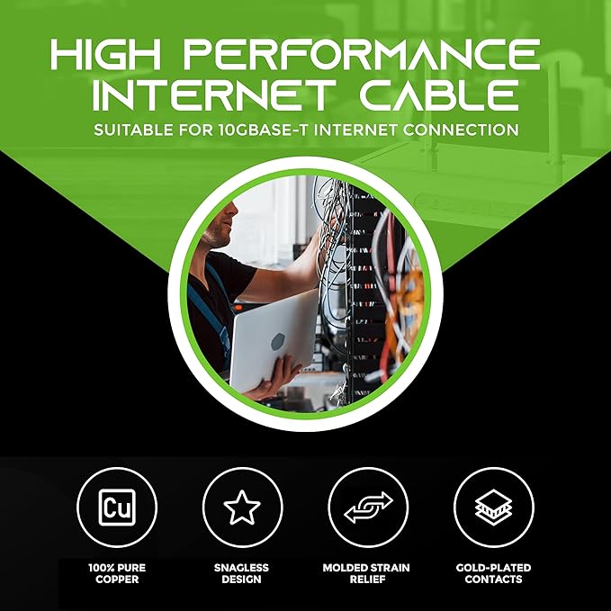 GEARit Cat 6 Ethernet Cable (16-Pack 1 Foot) Cat6 Network Patch, 10Gbps, RJ45, Snagless Cord, Gold-Plated Connectors, Internet for PC, TV, Tablet, Router, Printer, Servers, IT Data Center - Black