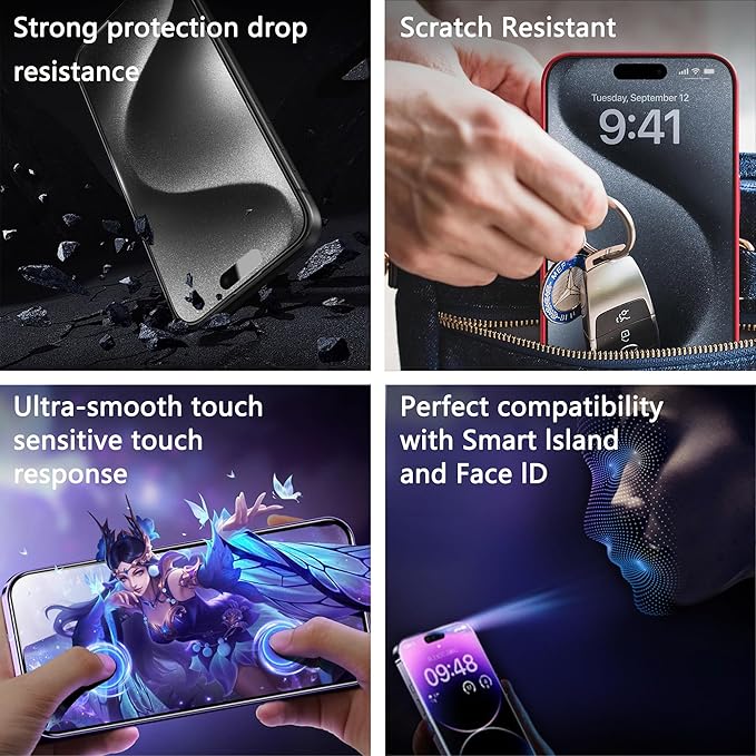 2 Pack Matte Screen Protector for iPhone X/iPhone XS/iPhone 11 Pro, 9H Tempered Glass, Full Coverage, Anti-Fingerprint, Auto Dust-Elimination, No Bubble, Easy Installation