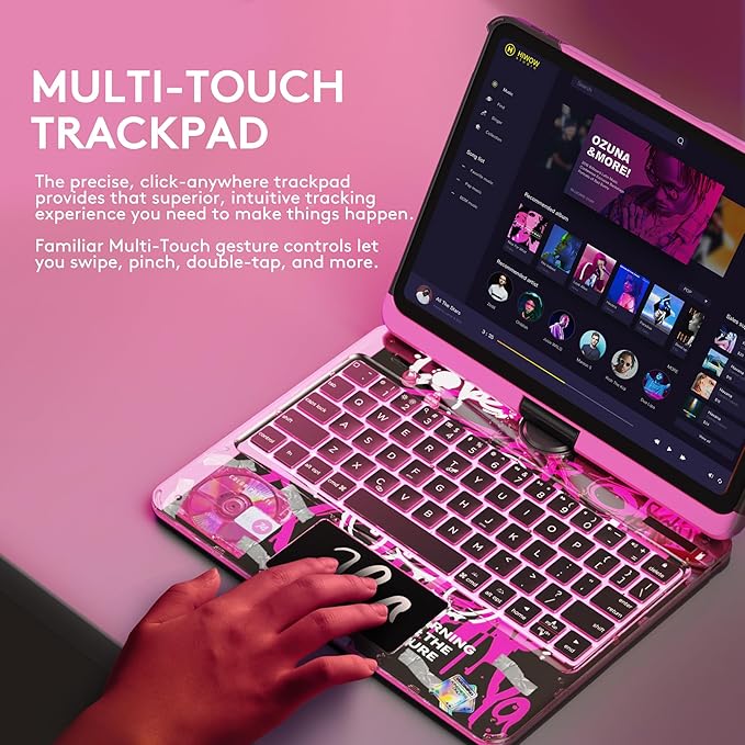 GUSGU Transparent Case with Wireless Keyboard for iPad Air 13-in.(M3/M2, 2025/2024), 7 Colors Backlight, Trackpad, 360°Rotating Stand for iPad Pro 12.9-in (6/5/4/3 Gen), Tech Style