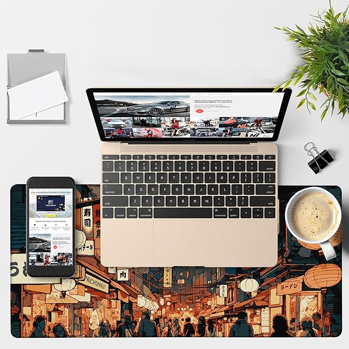 Gaming Desk Pad Large Extra Length Tokyo Japan Mouse Pad Keyboard Laptop Non-Slip Waterproof with Rubber Base Thick Stitched Edge Mouse Mat for Office Home 35.4 x 15.7 Inches