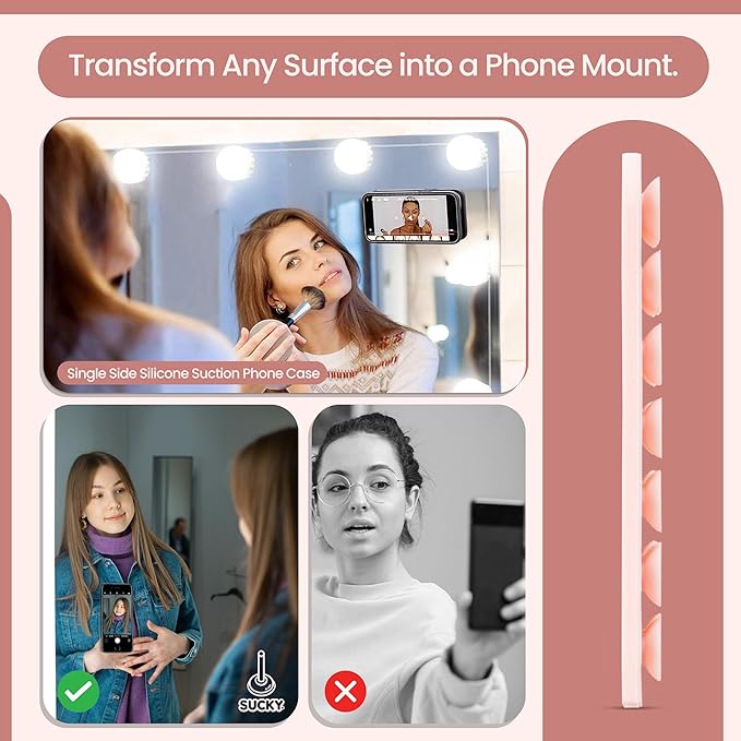 SUCKY Silicone Suction Phone Case Adhesive Octo Cup Buddy Mount - Anti-Slip Holder, Hands-Free Phone Accessory for iPhone and Android - Sticky Grip for Selfies, Videos - Chalk Pink