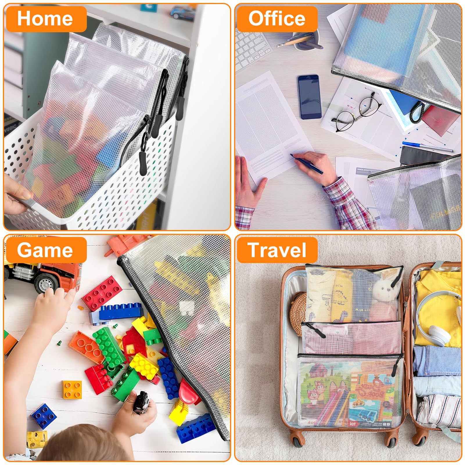 20pcs Mesh Zipper Pouch Bags A4 Mesh Bags for Classroom Organization, Waterproof Document Zipper Pouches for Cosmetics, Travel Storage File Bags for Office Supplie (Black-A3-20PCS)