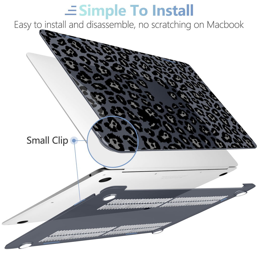 MEEgoodo for MacBook Air 13.3 inch Case 2021 2020 2019 2018 A2337 M1 A2179 A1932, Laptop Shell for MacBook Air M1 with Keyboard Webcam Cover & Trackpad Film & Type C Adapter,Snow Leopard Texture