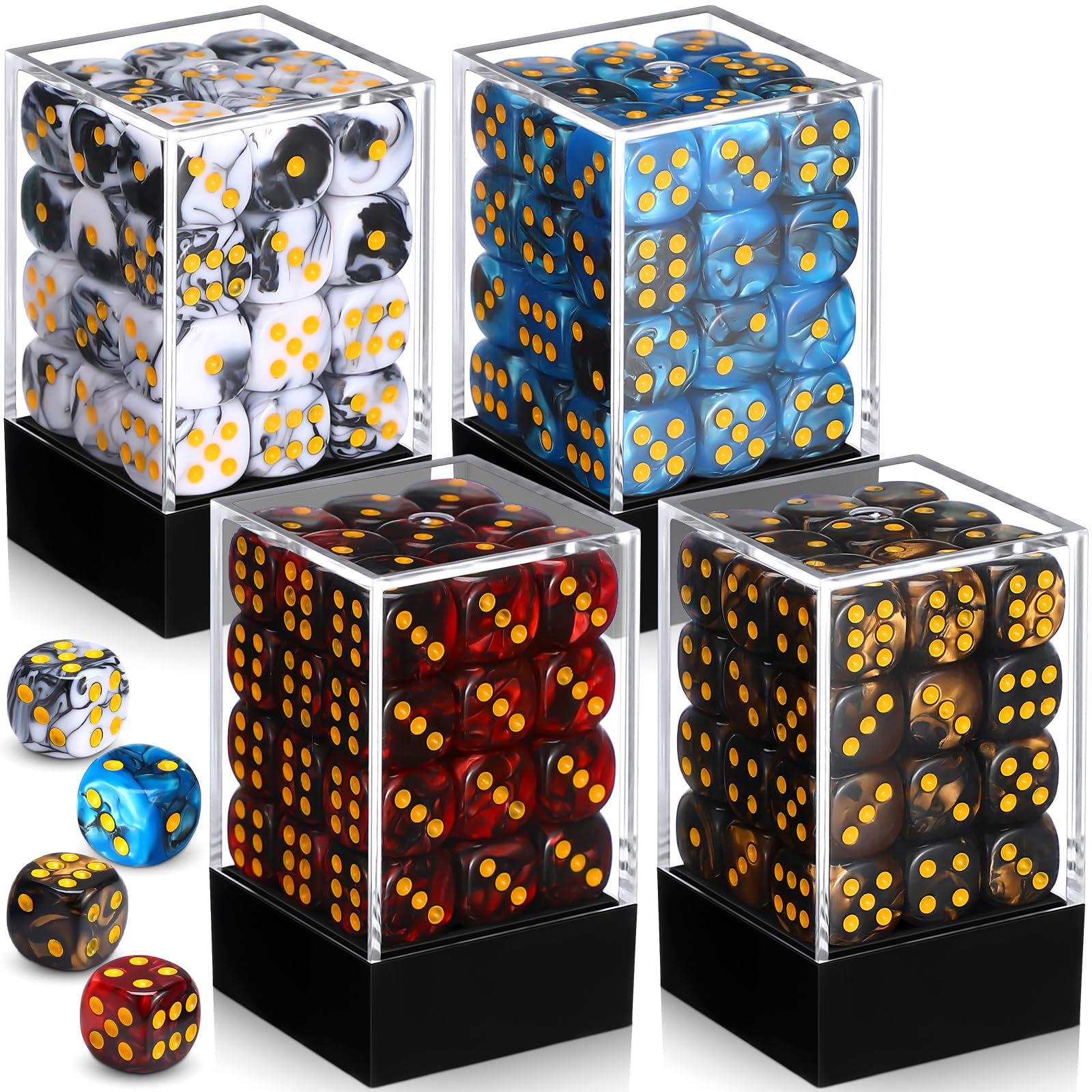 Foilswirl 144 Pcs 12mm 6 Sided Mini Dice Set for School Classroom Table Games D6 Game Standard Dice with Portable Plastic Box for Teaching Math Learning (Classic Color)