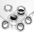 AGVEE 3+3 6 Pack for iPhone 16 6.1" / 16 Plus 6.7" Camera Lens Cover Protector, Bling Diamond & Bling Glitter Metal Ring 9H Tempered HD Glass Camera Cover Protector Film, Bling-Silver