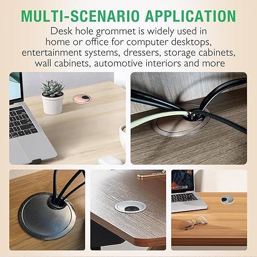 2 Pcs Desk Grommet 2" / 50 mm, Desk Cord Hole Cover, Cable Grommet Metal Zinc Alloy Materilal, Desk Hole Grommet for Home & Office Pc, Detachable Cable Cord Organizer-Bright Silver