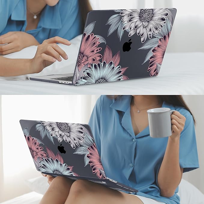 Mektron for MacBook Pro 16 inch A2141 Case 2020 2019 Release with Retina Display & Touch Bar & Touch ID, Blooming Chrysanthemums Plastic Hard Shell Cover Keyboard Skin Screen Protector Dust Plug