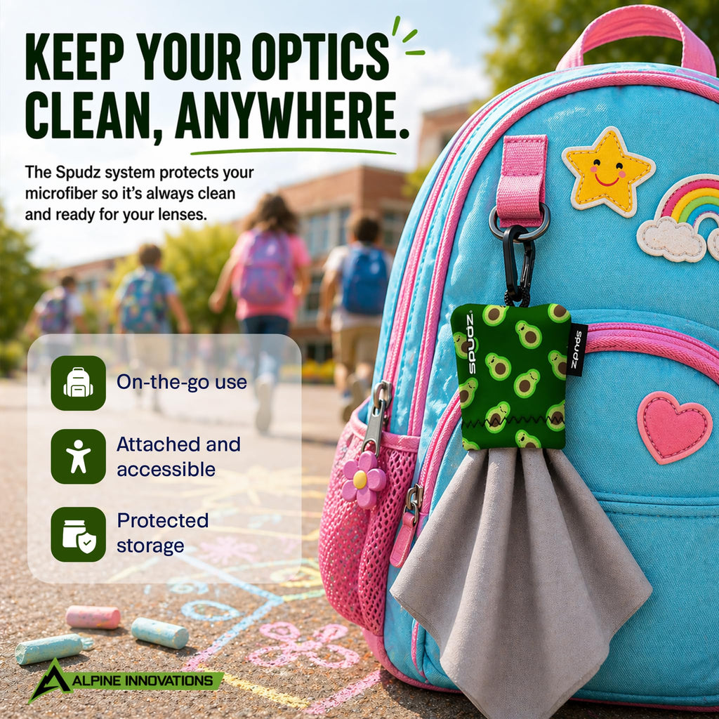 SPUDZ Classic Microfiber Lens Cleaner – Clip-On Pouch, Washable – for Binoculars, Scopes, Glasses, Screens | Classic | Fish Assort, 6 x 6 Inch
