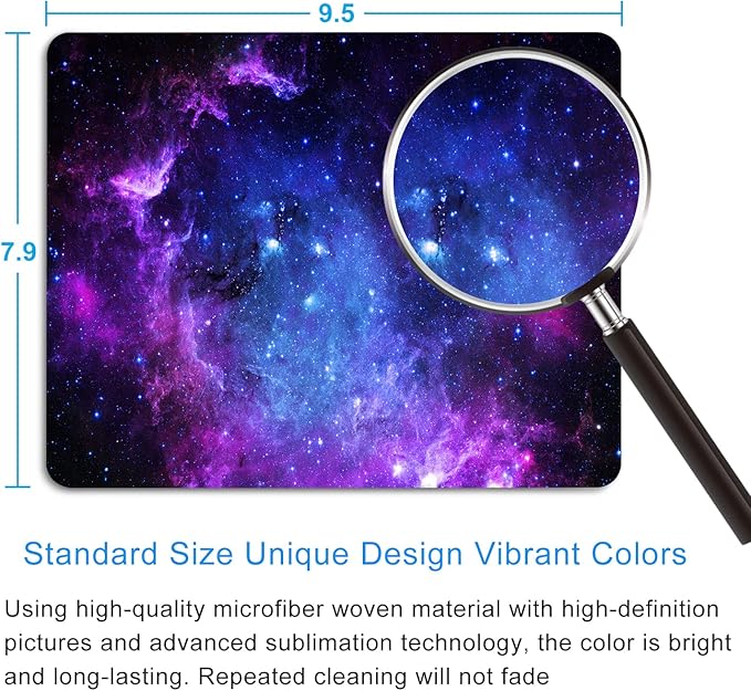 Purple Galaxy Mouse pad, Small Personalized Nebula Design Washable Rubber Mouse pad 9.5 X 7.9 inches