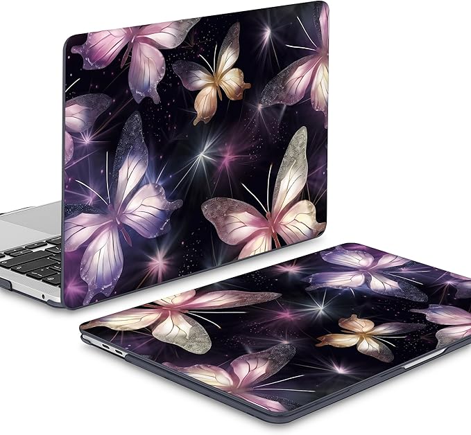 Mektron for MacBook Pro 13-inch Case 2022 2021 2020 Release A2338 M2 M1 A2289 A2251, Printed Plastic Hard Shell Cover for New MacBook Pro 13.3-inch Touch Bar Fits Touch ID, Glittering Butterfly
