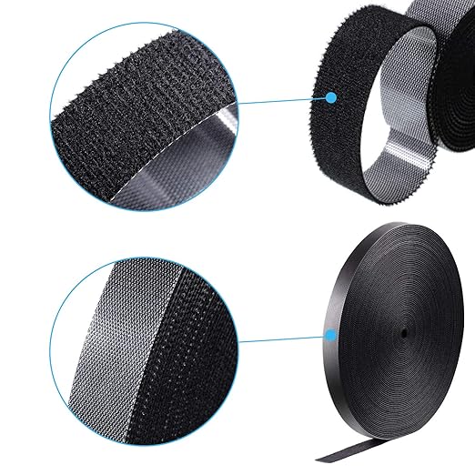 WILLBOND 3/4 Inch x 90ft Fastening Tape Cable Ties Reusable Fastening Nylon Tape Double Side Hook Roll Hook and Loop Straps Wires Cords Management Wire Organizer Straps (Black)