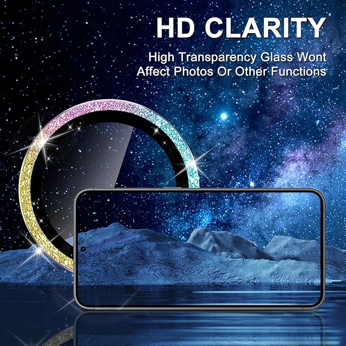 for Samsung Galaxy S25 Edge Camera Lens Protector, Individual Metal Ring Tempered Glass Lens Cover, [Strong Adsorption] Scratch Resistant Ultra-Thin HD Clear Lens Cover, 1 Set-Colorful Sparkly