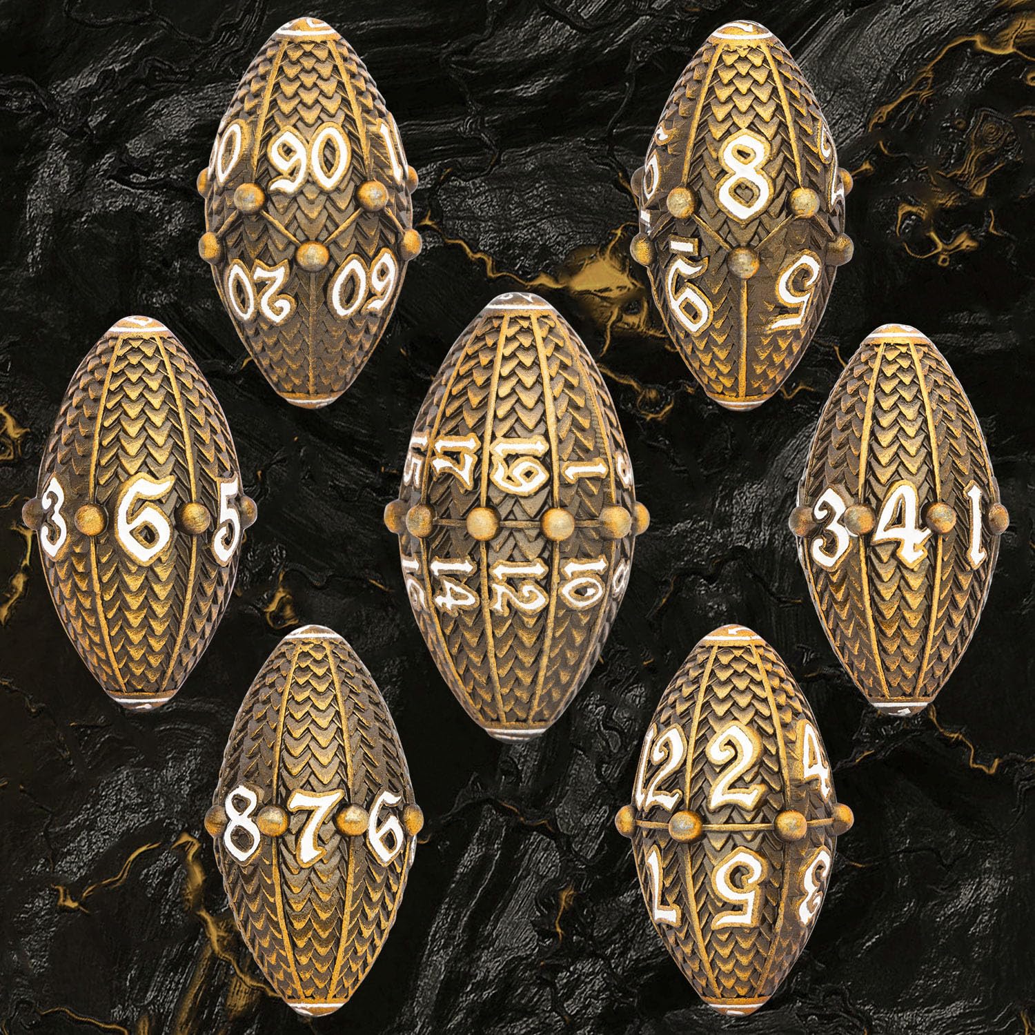 ARUOHHA DND Metal Dice Antique Gold Dragon Egg Dice with Rotating Dragon Egg Shell, Role Playing Game RPG Polyhedral D and D Dice Set D20 D12 D10 D8 D6 D4