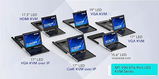 MT-VIKI® Rack Mount KVM HDMI with 17.3'' LCD Monitor, 1080P Support OSD/Hotkey, Included 16 KVM Cables+Keyboard + Touchpad, Fit 1U 19'' Rack