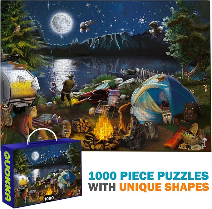Quokka Puzzles for Adults 1000 Pieces and Up - 3 Pack of 1000 Piece Puzzles for Kids Ages 8-10-12 - Enjoy Market, Lighthouse and Camping Designs for Women and Men