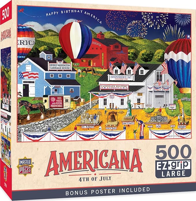 Masterpieces - 500 Piece Jigsaw Puzzle, Large EZ Grip Shapes, 4th of July, Fun for Adults, Seniors, Family, Kids, 19.25" x 26.75"