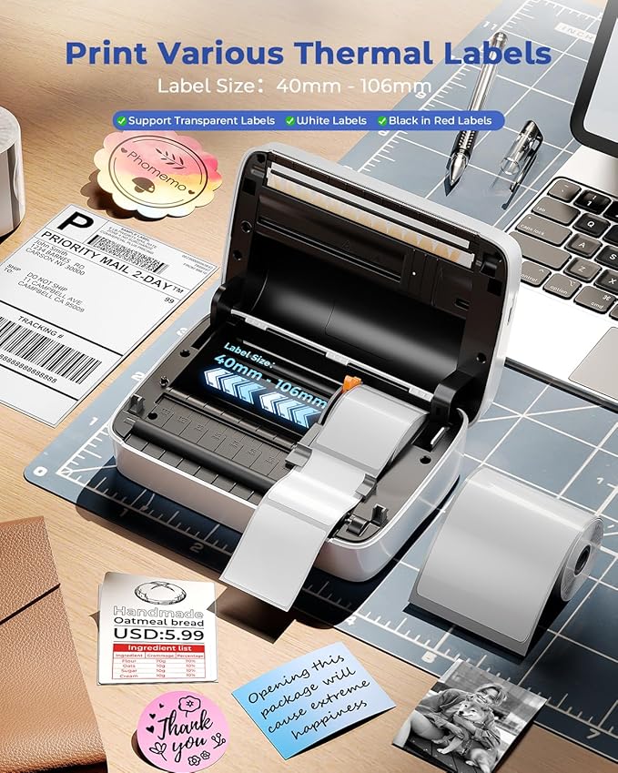Phomemo Thermal Label Printer, Bluetooth M421 4 x 6 Shipping Label Printer, Portable Printers for Shipping, Warehouse, Barcode, Address,Compatible with Phone & PC,