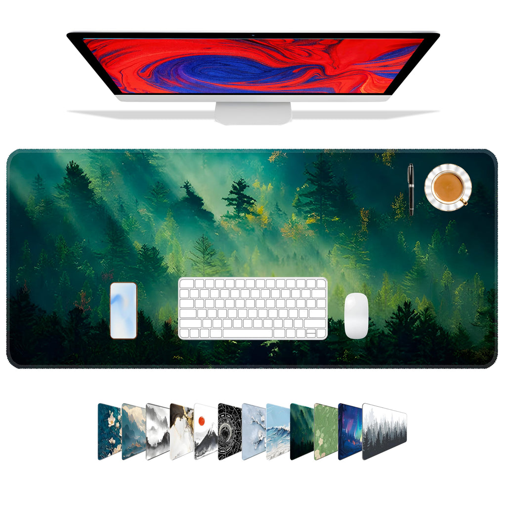 Galdas Mouse Pad,Office Desk Mat Large Gaming Keyboard Pad Durable Stitched Edges Washable Smooth Surface Control & Accuracy Extended Computer Mouse Mat (31.5X11.8In)-Green Forest…