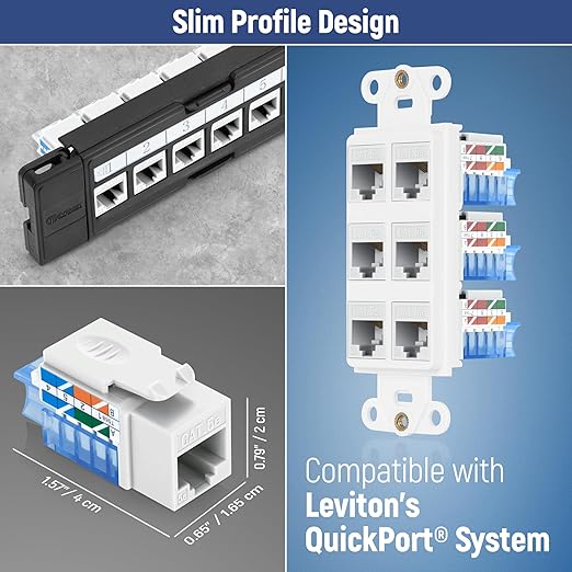 Everest 45° Angled RJ45 Cat5e Keystone Jacks 20-Pack in White - Slim Profile Female RJ45 Connectors - Cat 5e Keystone Jack - Compatible with 45° Angled Speed Termination Tool - 45Term (B0BL3GS7ZY)