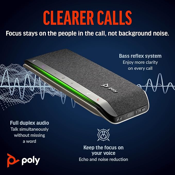 Poly Sync 40 Smart Speakerphone (Plantronics) - Flexible Workspaces - Connect to PC/Mac via USB and Smartphones via Bluetooth - Certified for Microsoft Teams – Amazon Exclusive