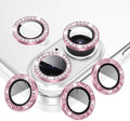 AGVEE 3+3 6 Pack for iPhone 16 6.1" / 16 Plus 6.7" Camera Lens Cover Protector, Bling Diamond & Bling Glitter Metal Ring 9H Tempered HD Glass Camera Cover Protector Film, Bling-Pink