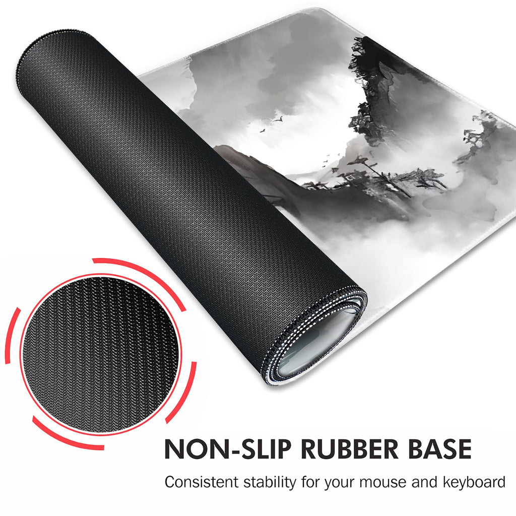 Galdas Mouse Pad for Gaming,XXL XL Large Mouse Mat Long Extended Mousepad Desk Mat Non-Slip Rubber Mice Pads Stitched Edges Thin,Black Ink Background (31.5 x 11.8 x 0.12 Inches)