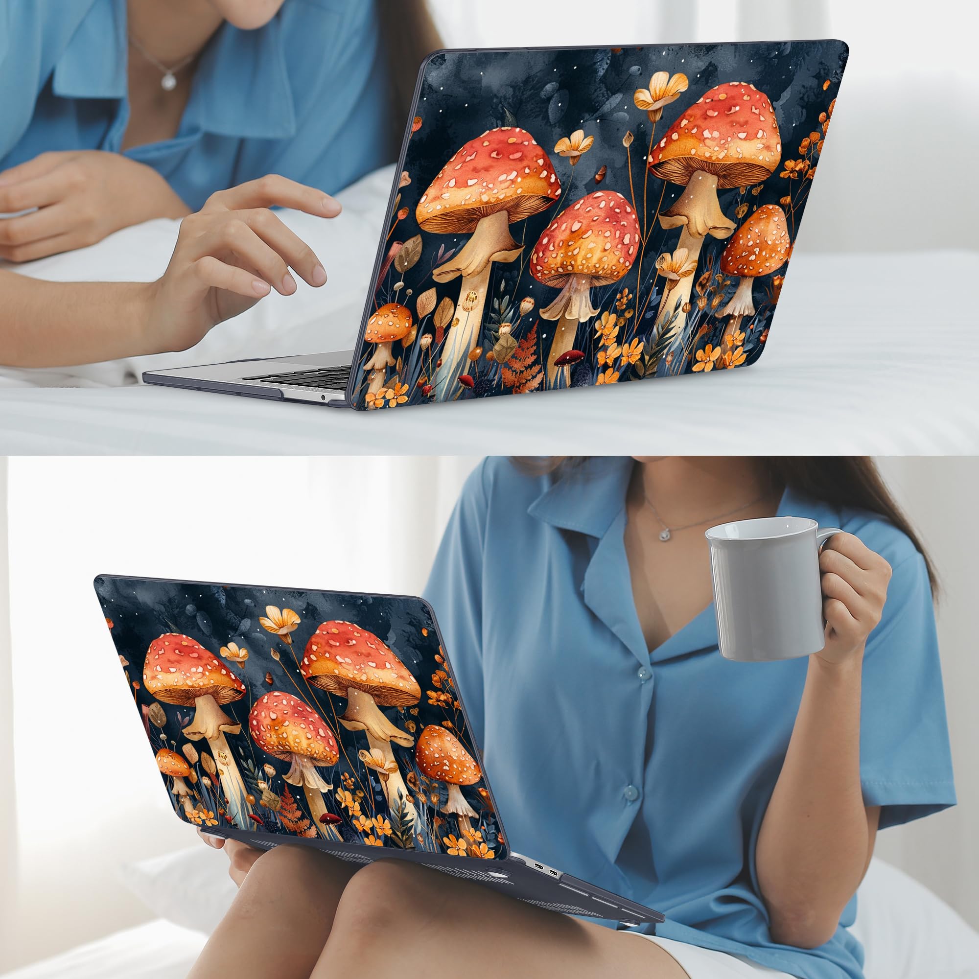 Mektron for MacBook Air 13 Case A1466/A1369 (2010-2017 Release), Snap-on Plastic Hard Shell Cover for MacBook Air 13.3 inch with Keyboard Cover, Mushrooms