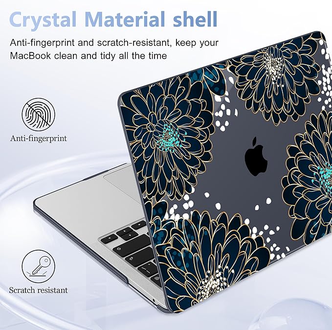 Case for MacBook Pro 13 inch with/Without Touch Bar (2016-2022, M2 A2338 M1 A2289 A2251 A2159 A1989 A1706 A1708), Hard Shell + Keyboard Cover + Dust Plug, Luxury Floral